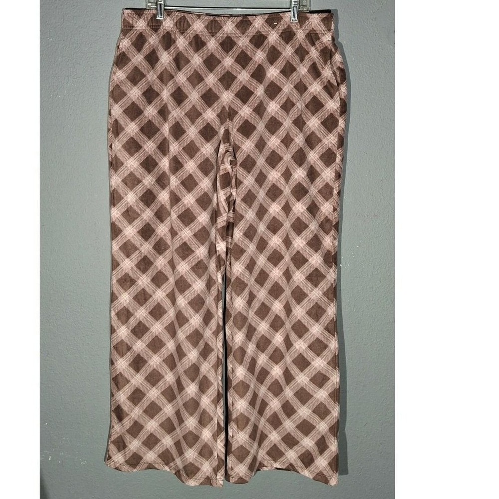 Wild Fable Womens XL Brown Plaid Fleece Pajama Pants Wide Leg Sleepwear Lounge